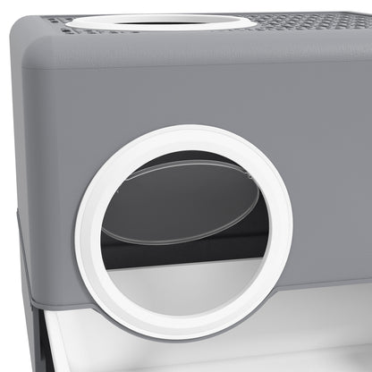 Cat Litter Box with Lid, Scoop, 2 Exits, Toilet for Cats Up to 4 kg, Plastic, Gray, 52 x 41 x 38.5 cm