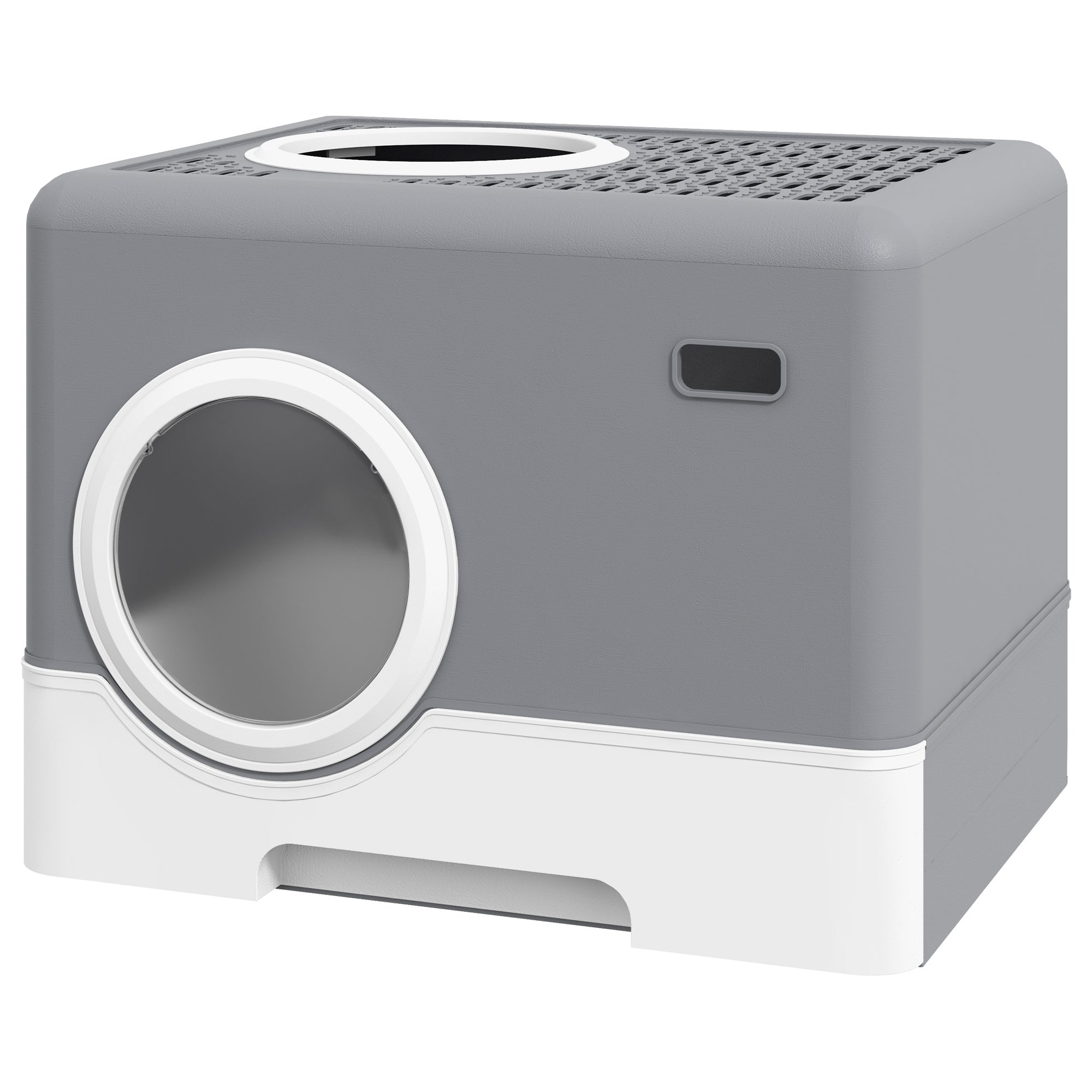 Cat Litter Box with Lid, Scoop, 2 Exits, Toilet for Cats Up to 4 kg, Plastic, Gray, 52 x 41 x 38.5 cm