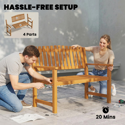 2-Seater Garden Bench | FSC Acacia Wood Slatted Seat with Armrests | Supports up to 320 kg (≈705 lb) | 112 x 64 x 92 cm (44.1 x 25.2 x 36.2 in) | Natural