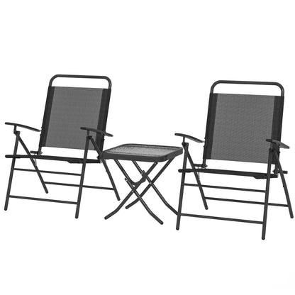 3-Piece Outdoor Patio Table and Chairs Set Garden Furniture Foldable Patio Furniture with Adjustable Backrest Glass Tabletop and Black Steel Frame