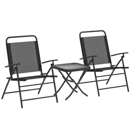3-Piece Outdoor Patio Table and Chairs Set Garden Furniture Foldable Patio Furniture with Adjustable Backrest Glass Tabletop and Black Steel Frame