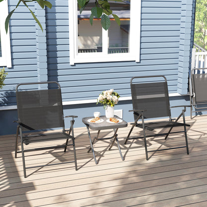 3-Piece Outdoor Patio Table and Chairs Set Garden Furniture Foldable Patio Furniture with Adjustable Backrest Glass Tabletop and Black Steel Frame