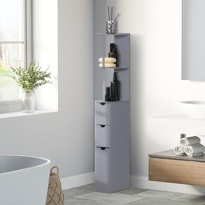 Modern Bathroom Auxiliary Column Bathroom Cabinet with 2 Shelves, 2 Drawers, and 1 Anti-Tip Door 15x33x136.5 cm Gray