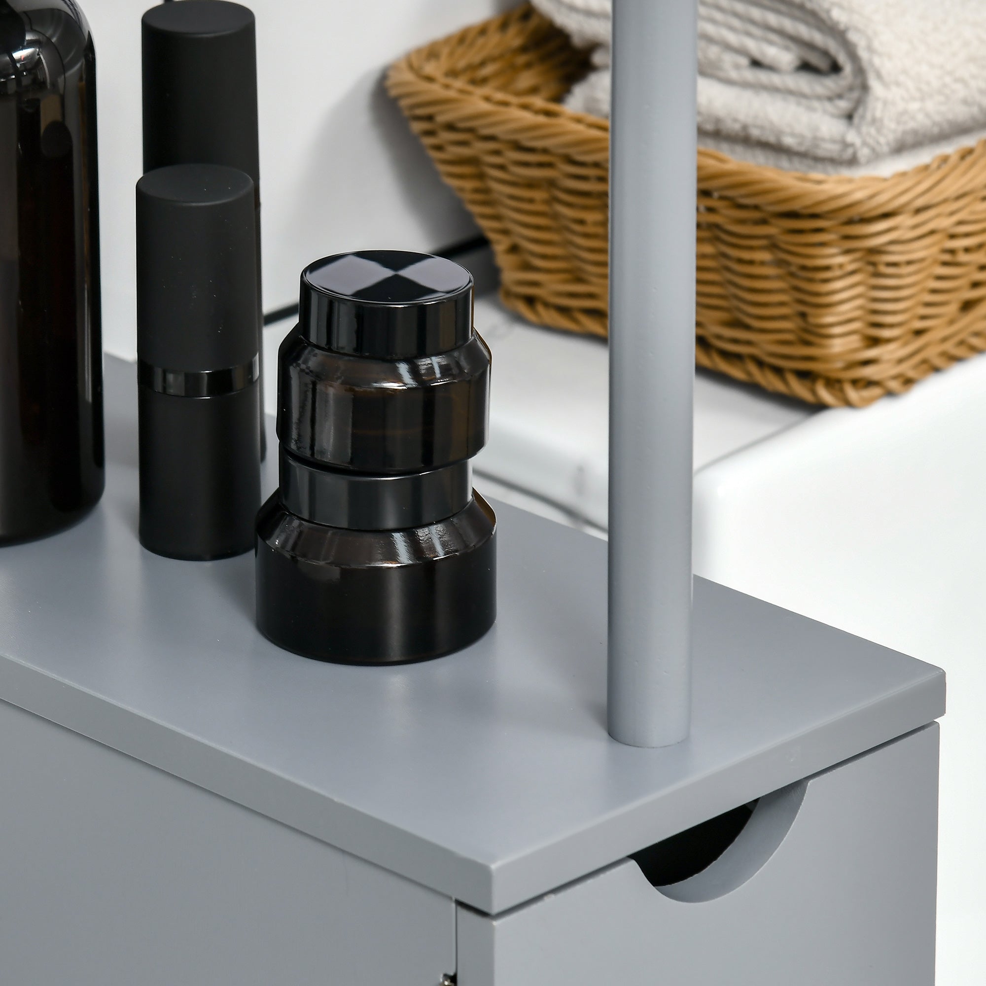 Modern Bathroom Auxiliary Column Bathroom Cabinet with 2 Shelves, 2 Drawers, and 1 Anti-Tip Door 15x33x136.5 cm Gray
