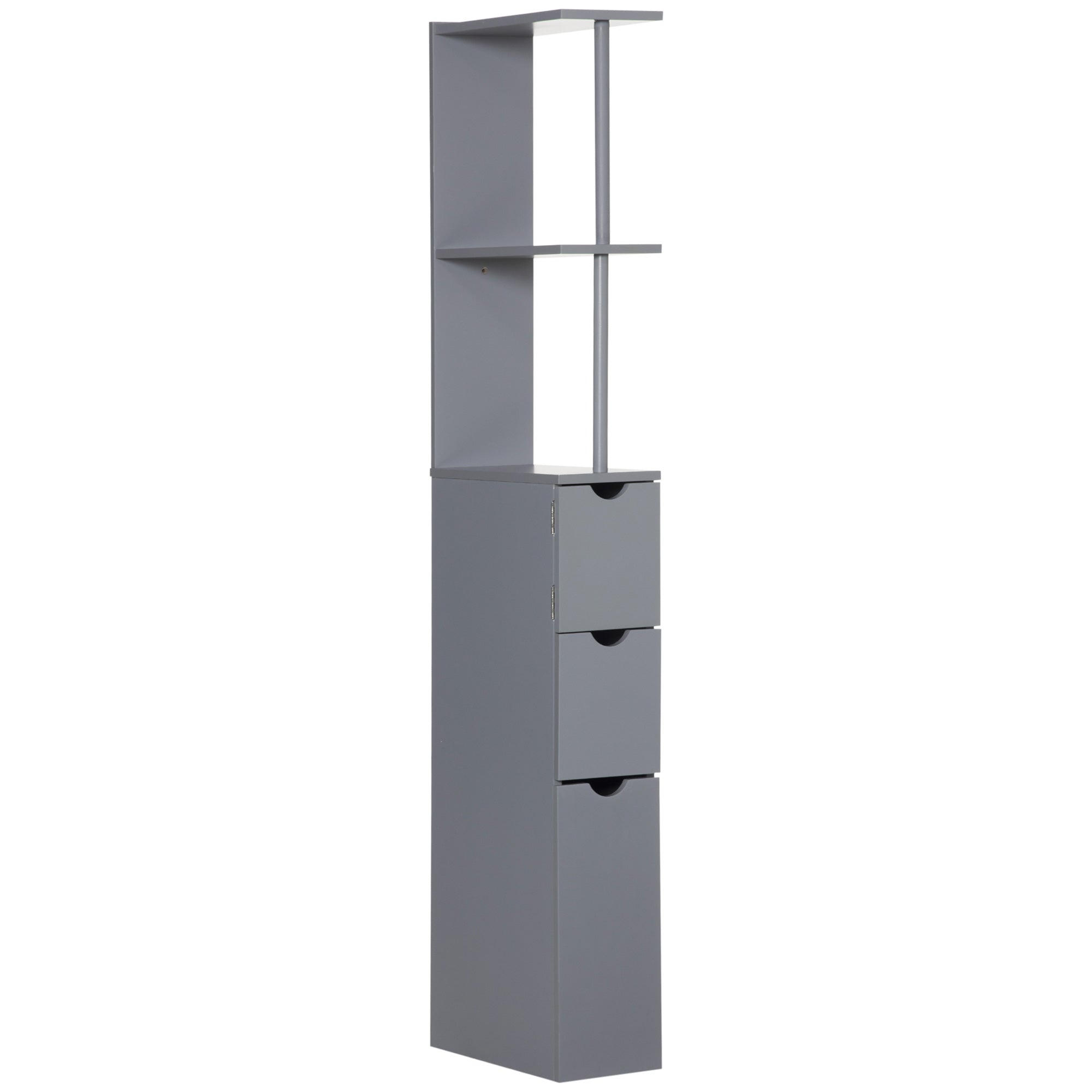 Modern Bathroom Auxiliary Column Bathroom Cabinet with 2 Shelves, 2 Drawers, and 1 Anti-Tip Door 15x33x136.5 cm Gray