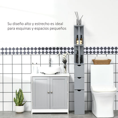 Modern Bathroom Auxiliary Column Bathroom Cabinet with 2 Shelves, 2 Drawers, and 1 Anti-Tip Door 15x33x136.5 cm Gray