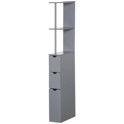 Modern Bathroom Auxiliary Column Bathroom Cabinet with 2 Shelves, 2 Drawers, and 1 Anti-Tip Door 15x33x136.5 cm Gray