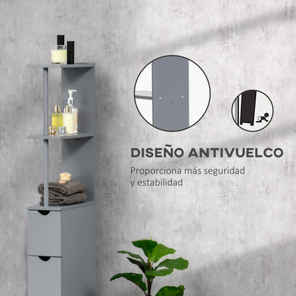 Modern Bathroom Auxiliary Column Bathroom Cabinet with 2 Shelves, 2 Drawers, and 1 Anti-Tip Door 15x33x136.5 cm Gray
