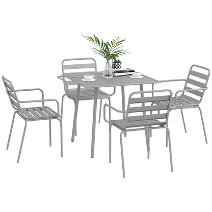 5 pcs. Seating group, garden furniture set with 1 dining table, 4 stackable chairs, seating set patio furniture set, for balcony, terrace, steel, light grey