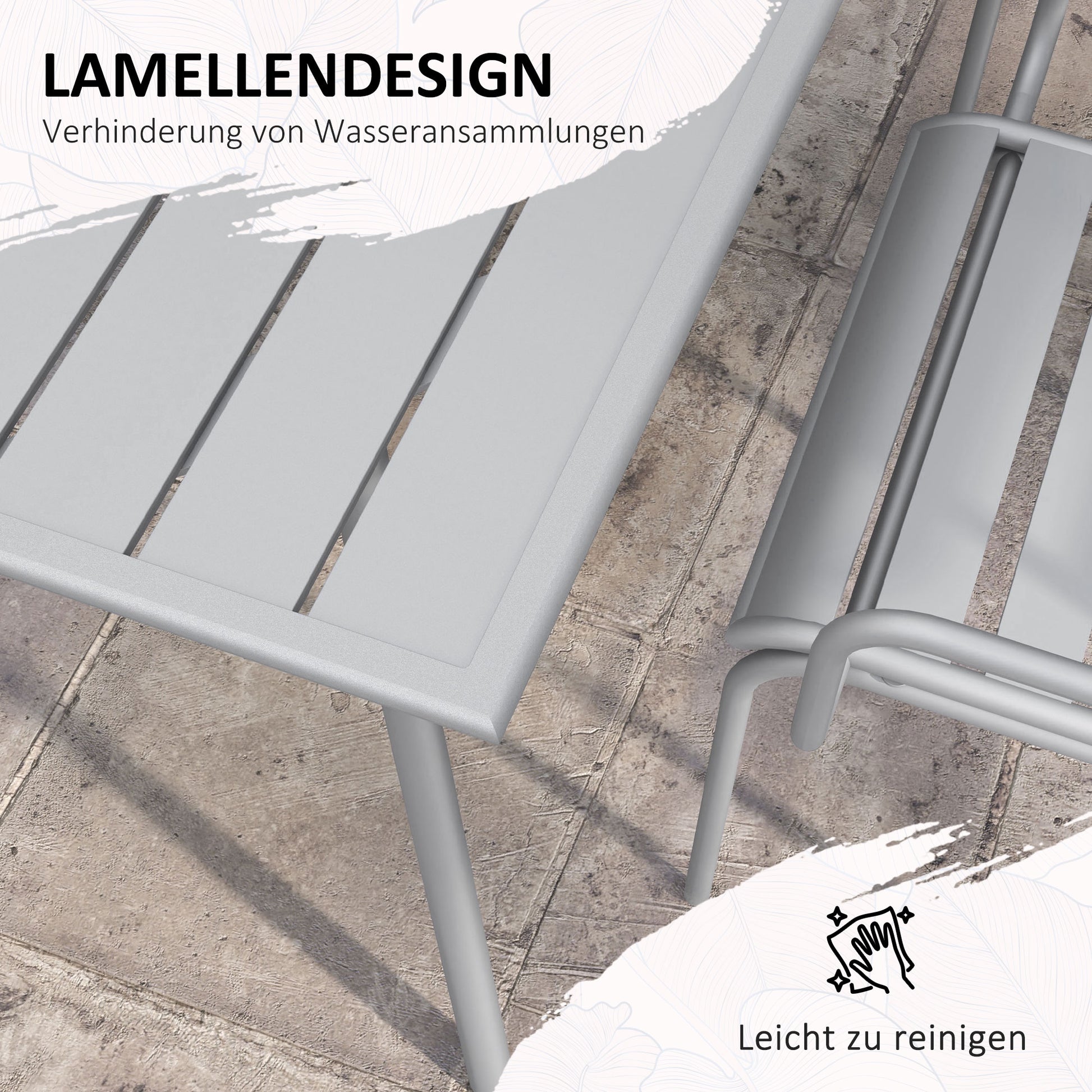 5 pcs. Seating group, garden furniture set with 1 dining table, 4 stackable chairs, seating set patio furniture set, for balcony, terrace, steel, light grey