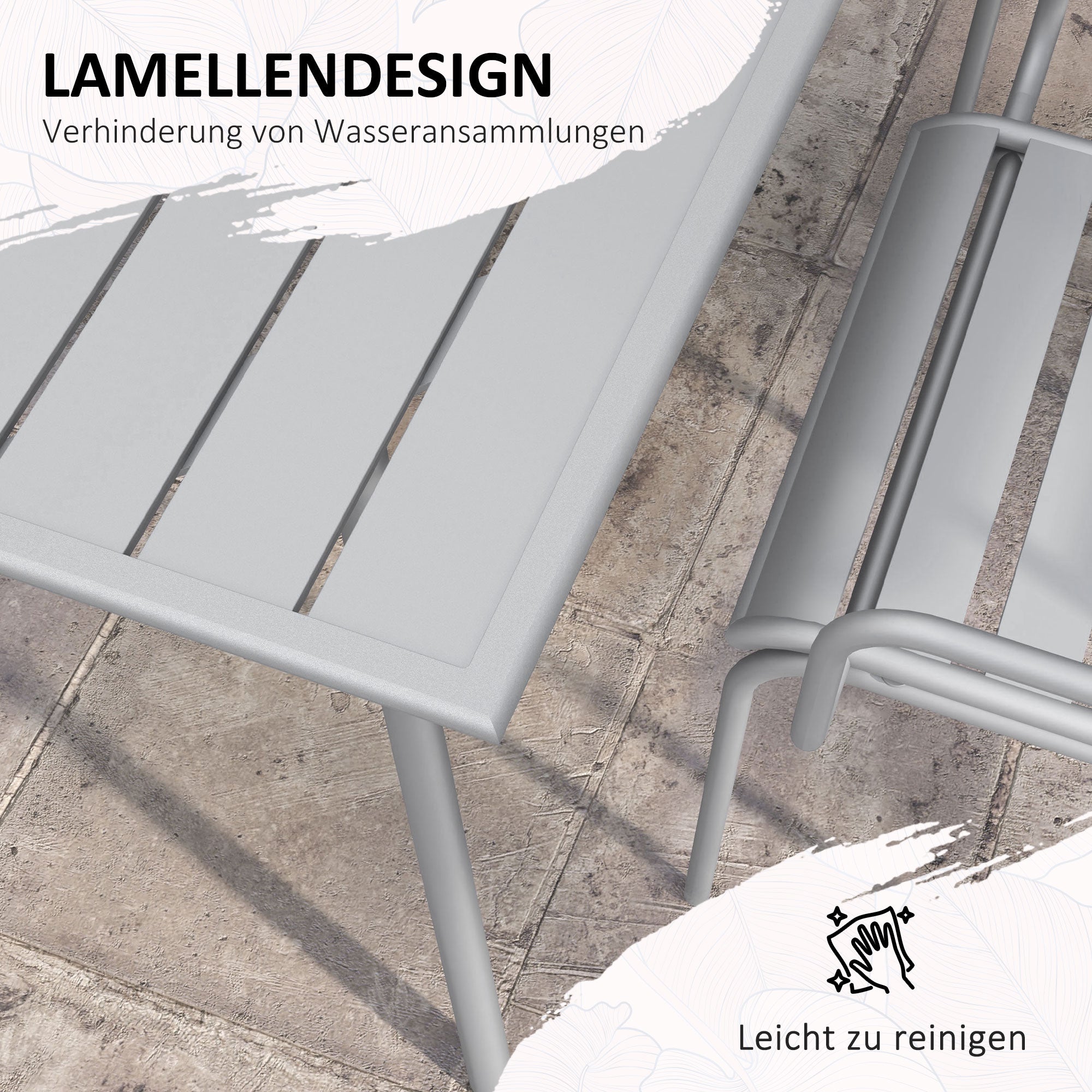 5 pcs. Seating group, garden furniture set with 1 dining table, 4 stackable chairs, seating set patio furniture set, for balcony, terrace, steel, light grey