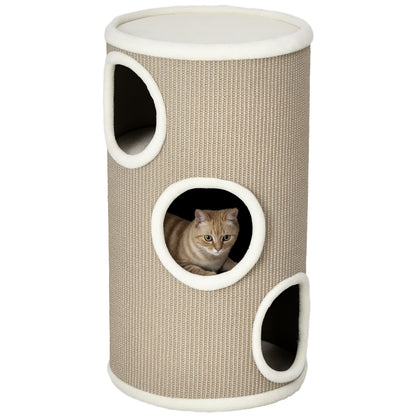 Scratching Barrel 70 cm High Ø 38 cm Three-Story Cat Barrel with Plush Edge, Cat Cave, Scratching Post for Small Cats, Brown