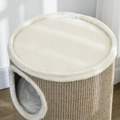 Scratching Barrel 70 cm High Ø 38 cm Three-Story Cat Barrel with Plush Edge, Cat Cave, Scratching Post for Small Cats, Brown