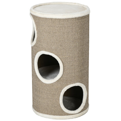 Scratching Barrel 70 cm High Ø 38 cm Three-Story Cat Barrel with Plush Edge, Cat Cave, Scratching Post for Small Cats, Brown