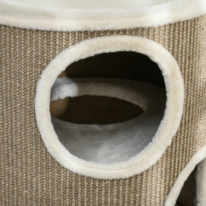 Scratching Barrel 70 cm High Ø 38 cm Three-Story Cat Barrel with Plush Edge, Cat Cave, Scratching Post for Small Cats, Brown
