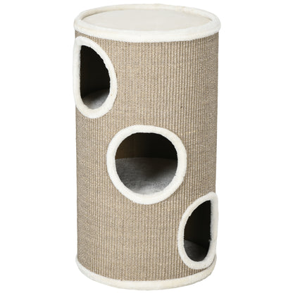 Scratching Barrel 70 cm High Ø 38 cm Three-Story Cat Barrel with Plush Edge, Cat Cave, Scratching Post for Small Cats, Brown
