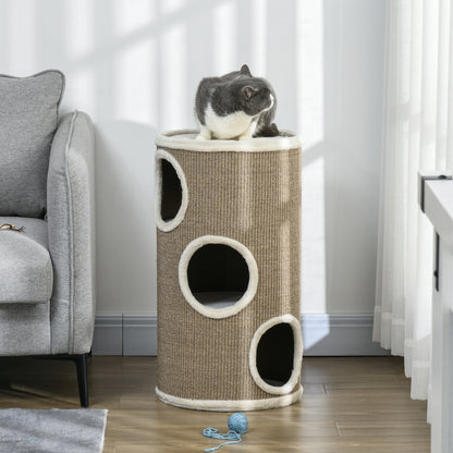 Scratching Barrel 70 cm High Ø 38 cm Three-Story Cat Barrel with Plush Edge, Cat Cave, Scratching Post for Small Cats, Brown