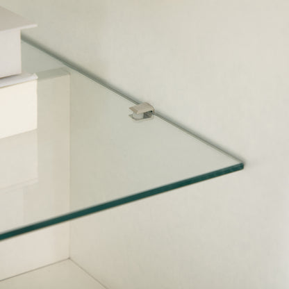 Contemporary Design Rectangular Coffee Table with 2 Drawers, 2 Shelves, Tempered Glass Shelf, White Oak-Look Panels 106 x 58 x 39 cm White