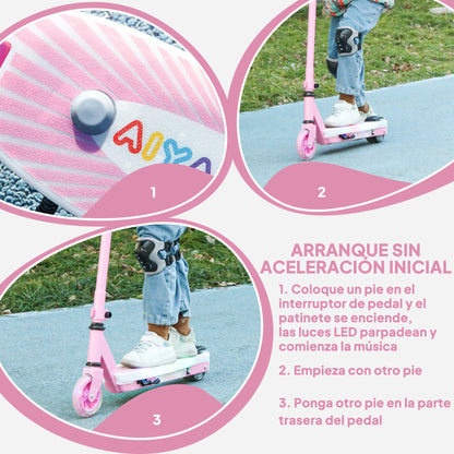 Electric Scooter for Kids 4-7 Years Electric Scooter Max 6 km/h Motor 80 W Maximum Range 8 km Children's Electric Scooter with LED Lights Rear Brake Pink