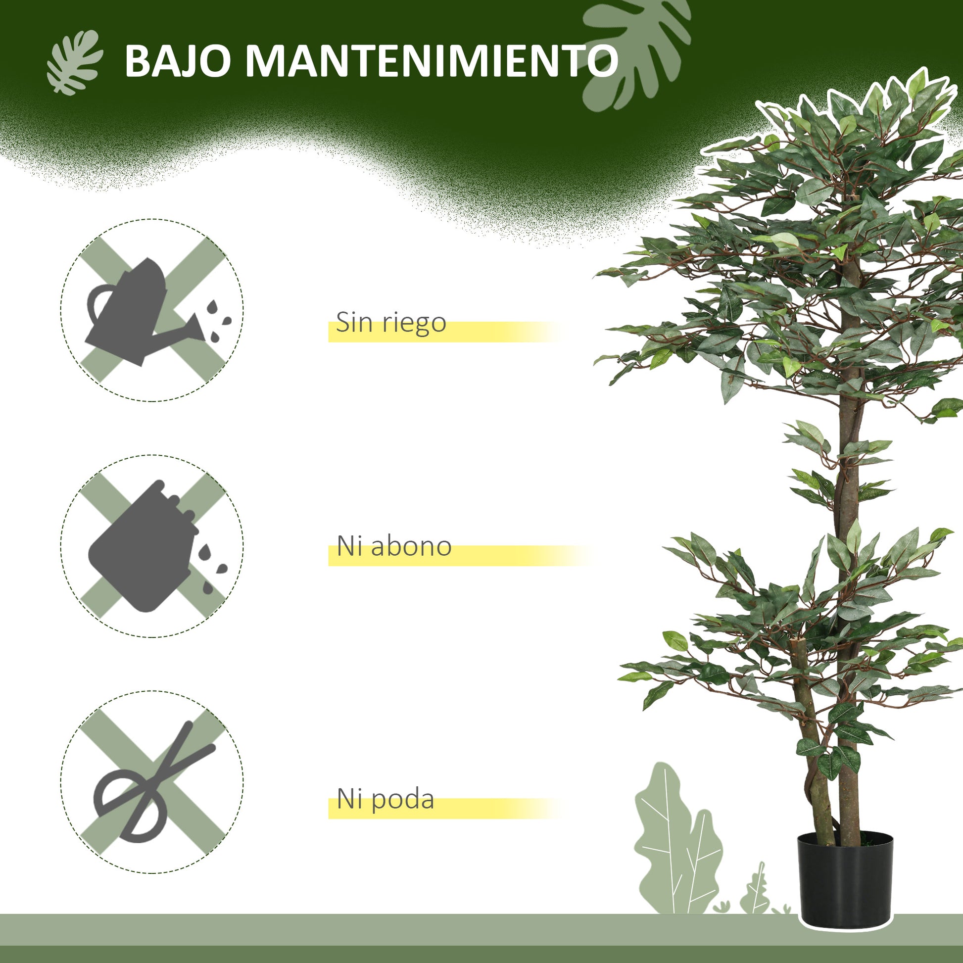Artificial Ficus Tree 150 cm Decorative Artificial Plant in Pot for Home, Living Room, Office Ø15x150 cm Green