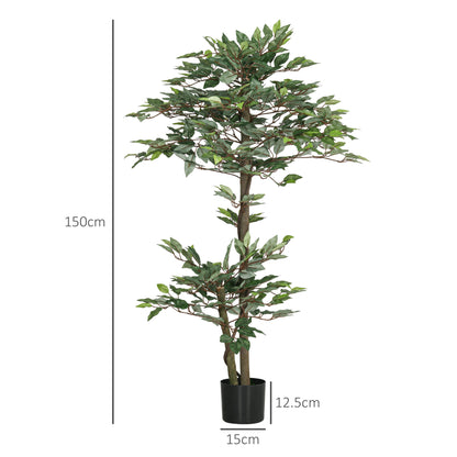 Artificial Ficus Tree 150 cm Decorative Artificial Plant in Pot for Home, Living Room, Office Ø15x150 cm Green
