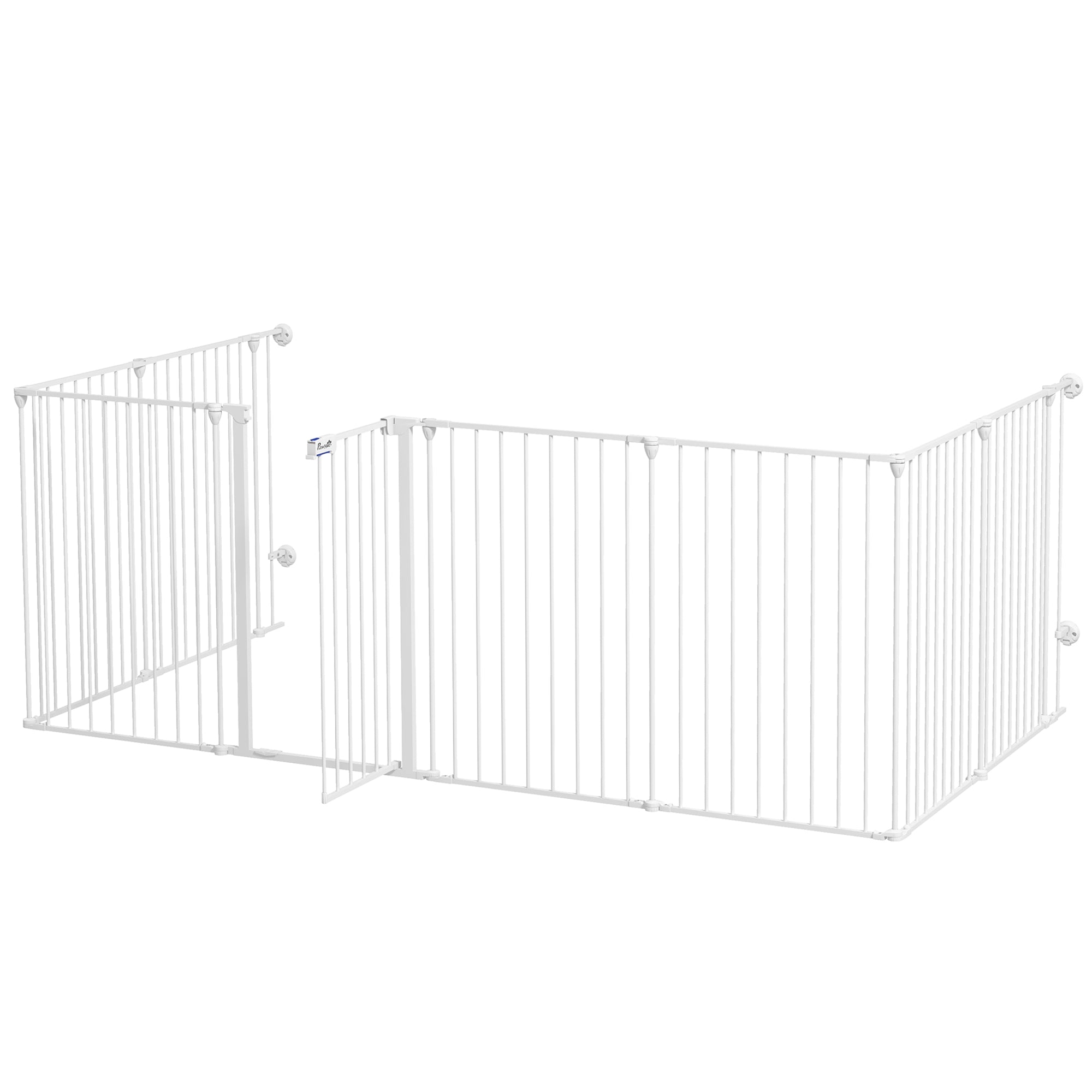 Foldable Puppy Playpen Pet Gate for Dogs, 90 cm High, Free-standing Enclosure with 8 Panels, Dog Safety Gate with Door, Flexible Fireplace Safety Gate for Dogs, Steel, White