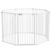 Foldable Puppy Playpen Pet Gate for Dogs, 90 cm High, Free-standing Enclosure with 8 Panels, Dog Safety Gate with Door, Flexible Fireplace Safety Gate for Dogs, Steel, White