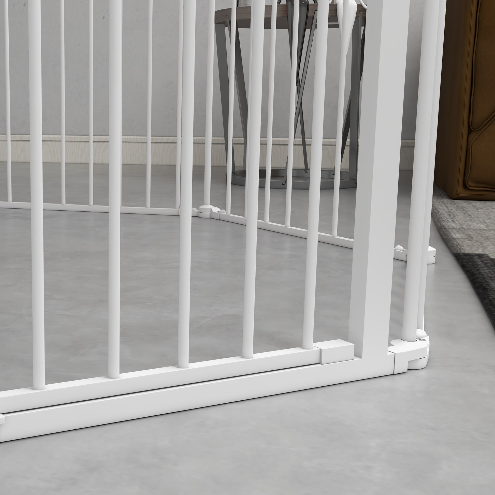 Foldable Puppy Playpen Pet Gate for Dogs, 90 cm High, Free-standing Enclosure with 8 Panels, Dog Safety Gate with Door, Flexible Fireplace Safety Gate for Dogs, Steel, White