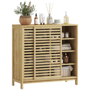 Bamboo Bathroom Cabinet Bathroom Furniture with 2 Sliding Doors Slat Design 4 Shelves Storage Cabinet for Kitchen Living Room 80x34x80 cm Natural