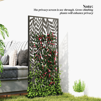 Privacy Screen 25.6 in x 51.2 in, Freestanding & Hanging, Metal Privacy Panel for Staking or Wall Mount, Balcony & Terrace, Black