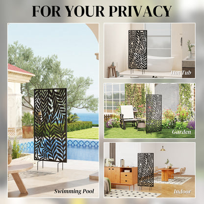 Privacy Screen 25.6 in x 51.2 in, Freestanding & Hanging, Metal Privacy Panel for Staking or Wall Mount, Balcony & Terrace, Black