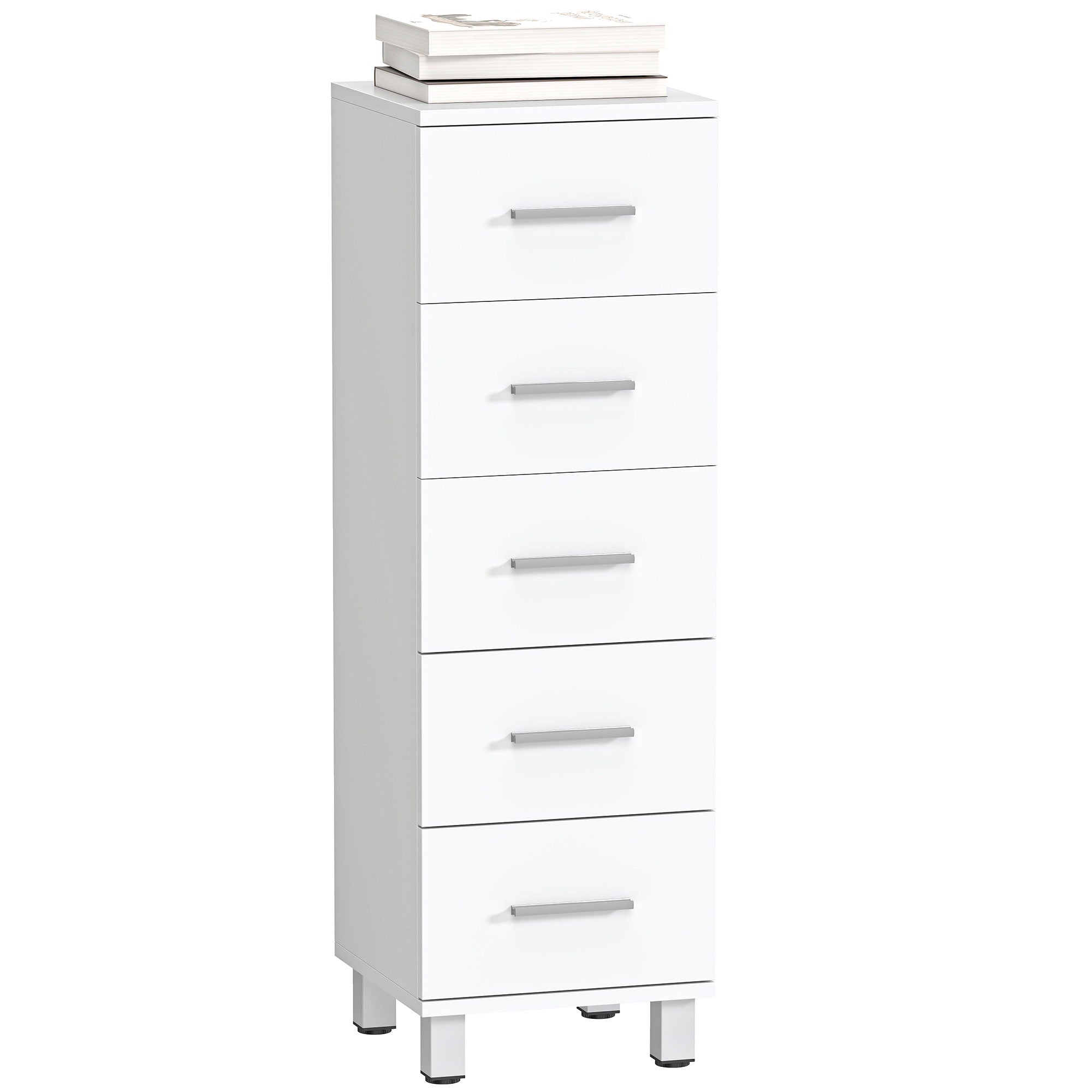 5-Drawer Chest, Narrow Modern Storage Cabinet for Bedroom, Hallway or Living Room, 11.8 x 11.8 x 37.4 in, White