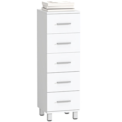 5-Drawer Chest, Narrow Modern Storage Cabinet for Bedroom, Hallway or Living Room, 11.8 x 11.8 x 37.4 in, White