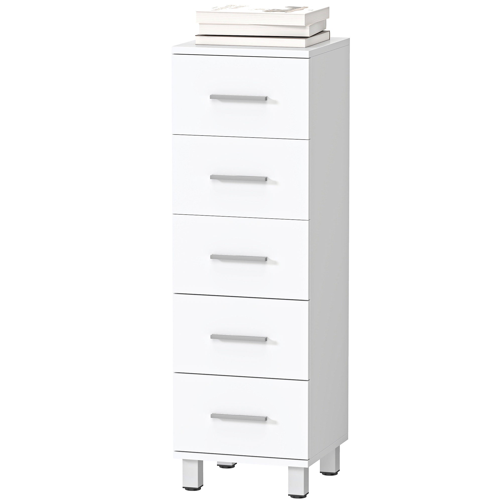 5-Drawer Chest, Narrow Modern Storage Cabinet for Bedroom, Hallway or Living Room, 11.8 x 11.8 x 37.4 in, White