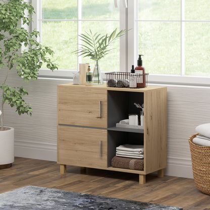 Bathroom Cabinet, Storage Cabinet with Open Compartments and Cabinet, Bathroom Cabinet size 80L x 35W x 70H cm, natural wood