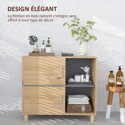 Bathroom Cabinet, Storage Cabinet with Open Compartments and Cabinet, Bathroom Cabinet size 80L x 35W x 70H cm, natural wood