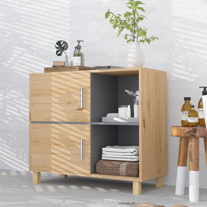 Bathroom Cabinet, Storage Cabinet with Open Compartments and Cabinet, Bathroom Cabinet size 80L x 35W x 70H cm, natural wood