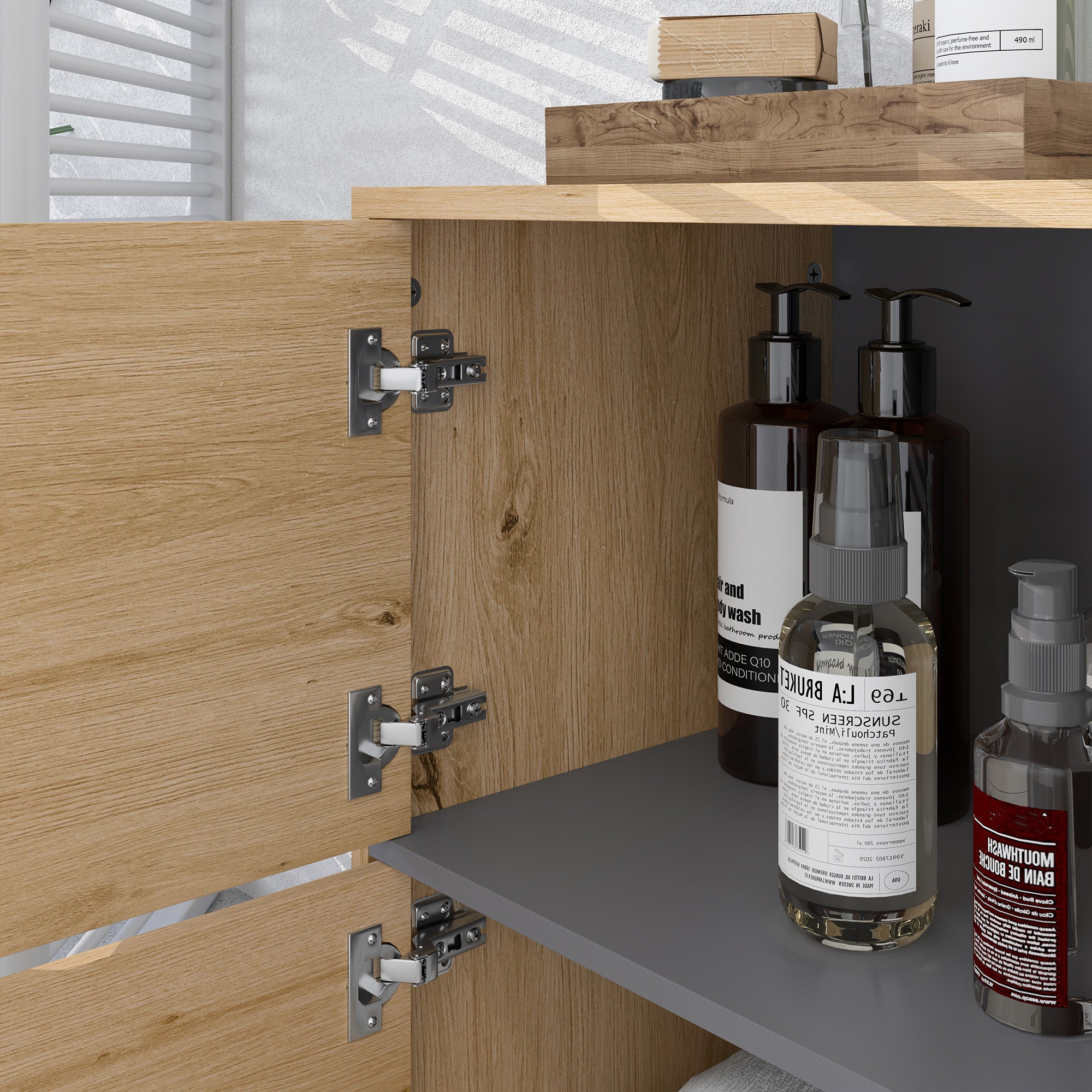 Bathroom Cabinet, Storage Cabinet with Open Compartments and Cabinet, Bathroom Cabinet size 80L x 35W x 70H cm, natural wood