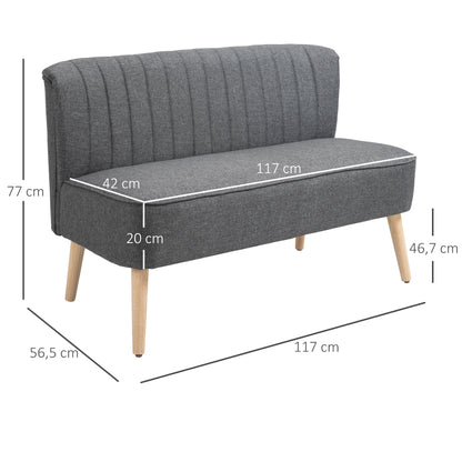 2-Seater Fabric Sofa Upholstered Sofa Double Sofa Retro Look Seating Furniture Lounge Sofa Wooden Frame Dark Grey 117 x 56.5 x 77 cm