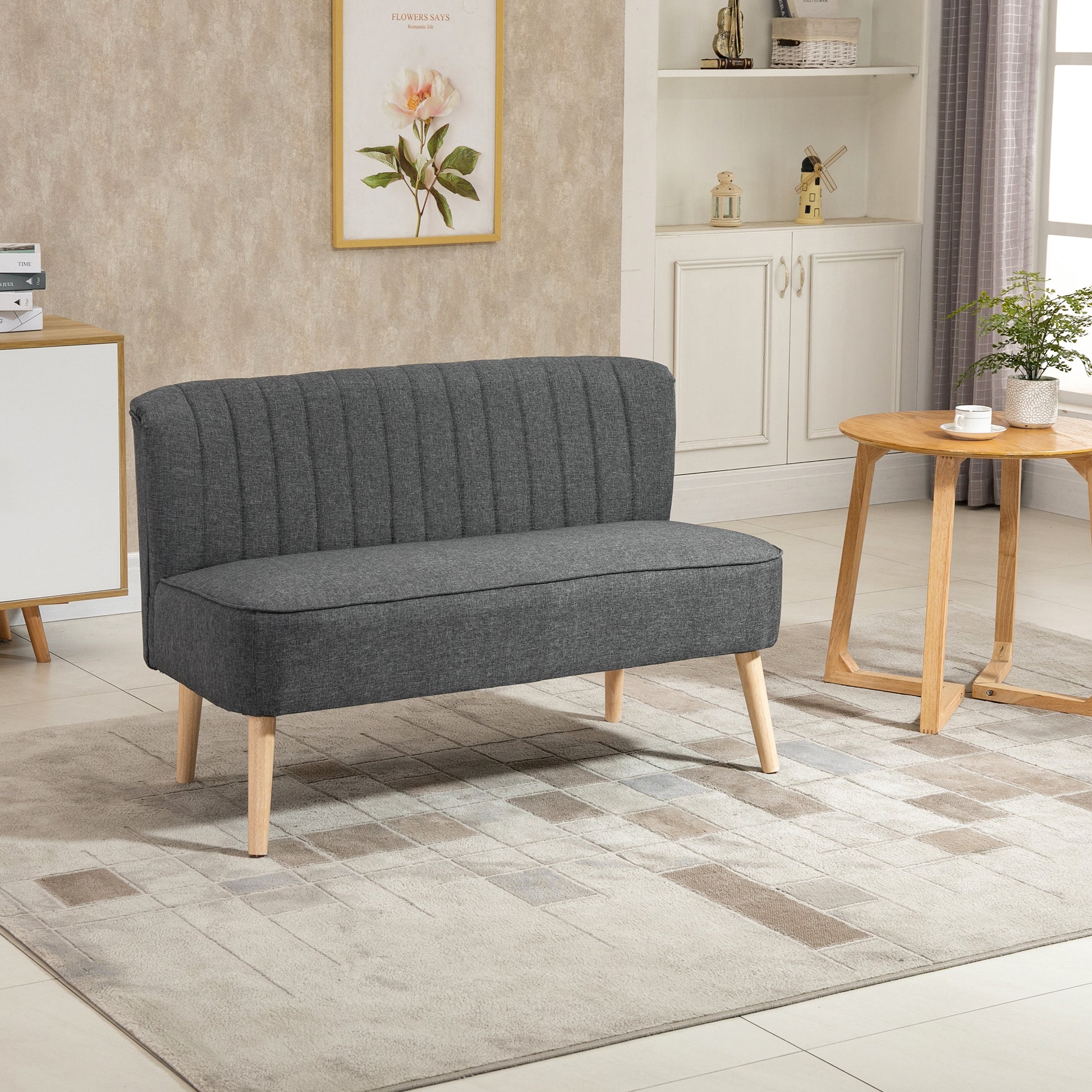 2-Seater Fabric Sofa Upholstered Sofa Double Sofa Retro Look Seating Furniture Lounge Sofa Wooden Frame Dark Grey 117 x 56.5 x 77 cm