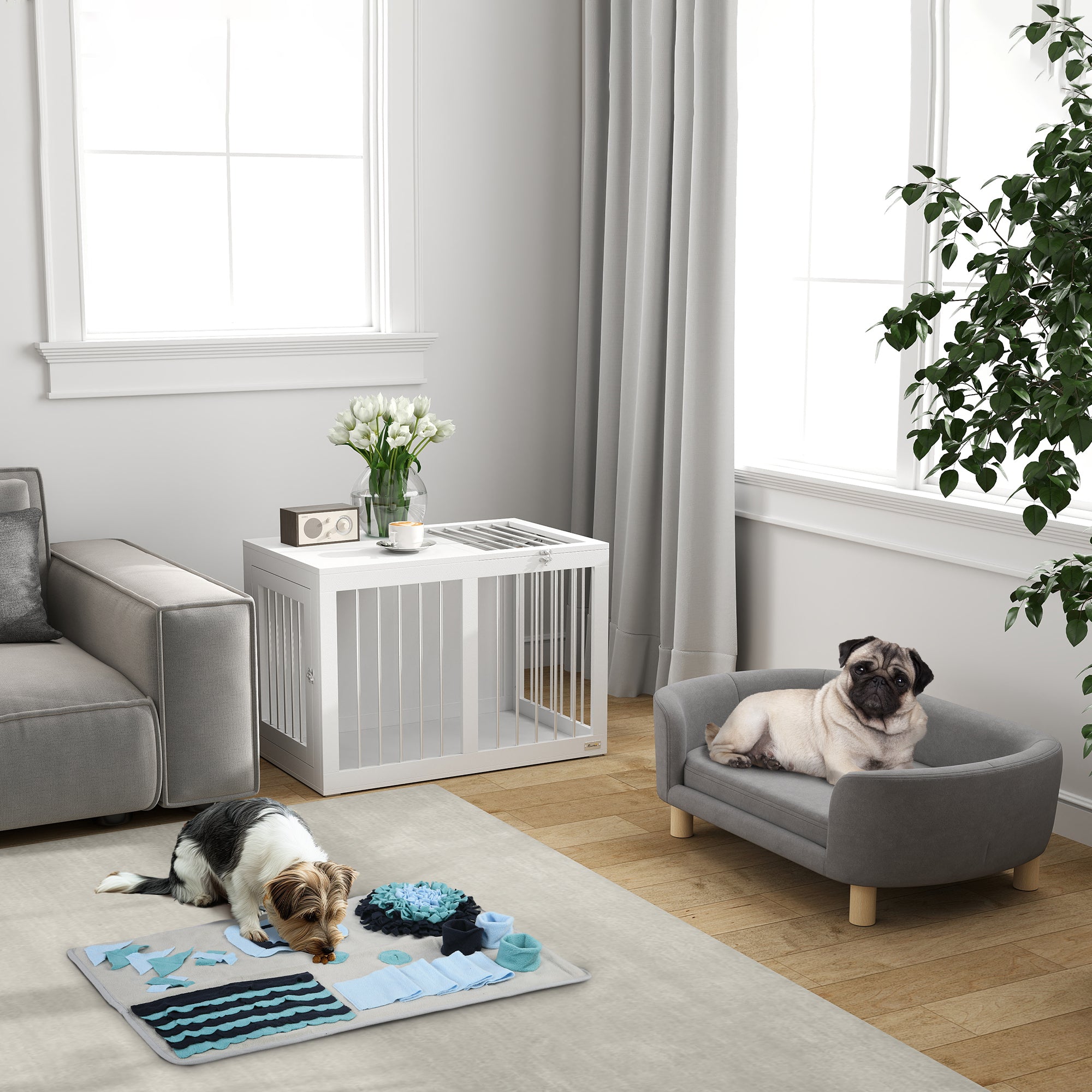Pet Sofa Dog Sofa Dog Bed with Dutch Velvet Foam Birch Leg for Cats Dogs 86 x 55 x 33 cm Light Grey