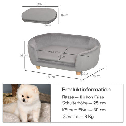 Pet Sofa Dog Sofa Dog Bed with Dutch Velvet Foam Birch Leg for Cats Dogs 86 x 55 x 33 cm Light Grey