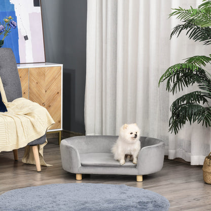 Pet Sofa Dog Sofa Dog Bed with Dutch Velvet Foam Birch Leg for Cats Dogs 86 x 55 x 33 cm Light Grey