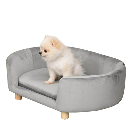 Pet Sofa Dog Sofa Dog Bed with Dutch Velvet Foam Birch Leg for Cats Dogs 86 x 55 x 33 cm Light Grey