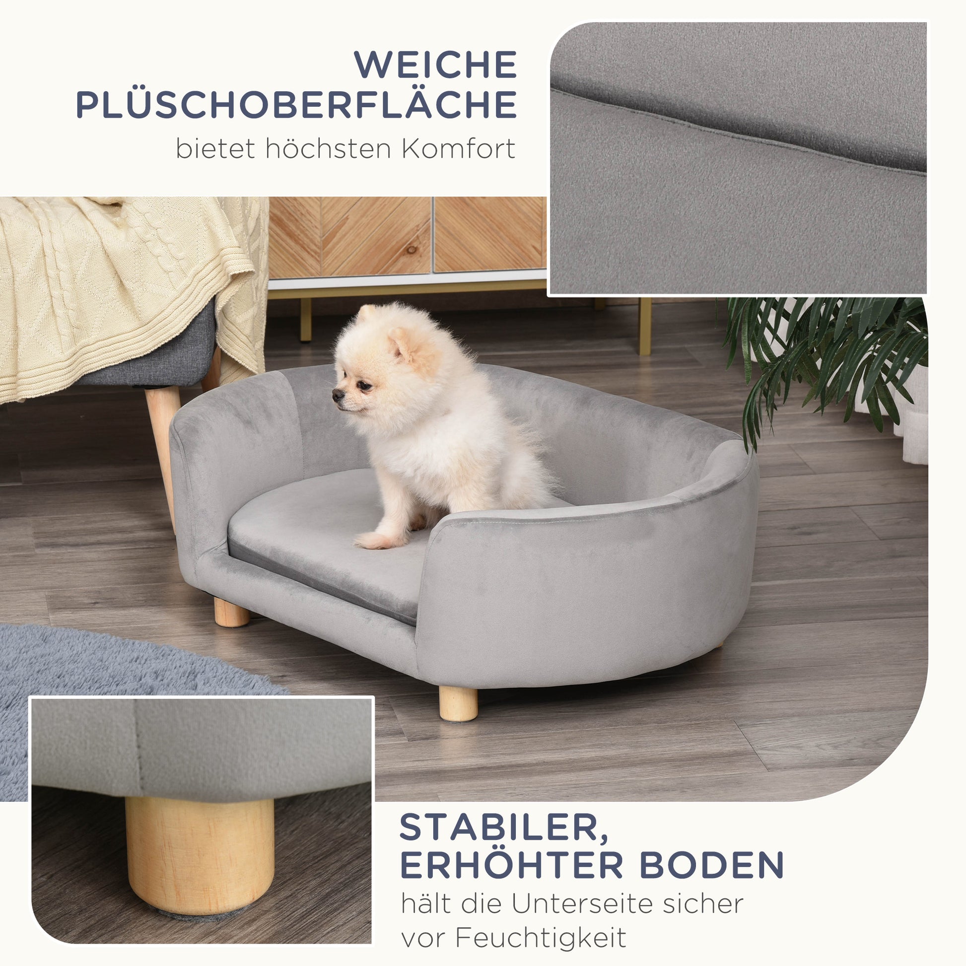 Pet Sofa Dog Sofa Dog Bed with Dutch Velvet Foam Birch Leg for Cats Dogs 86 x 55 x 33 cm Light Grey