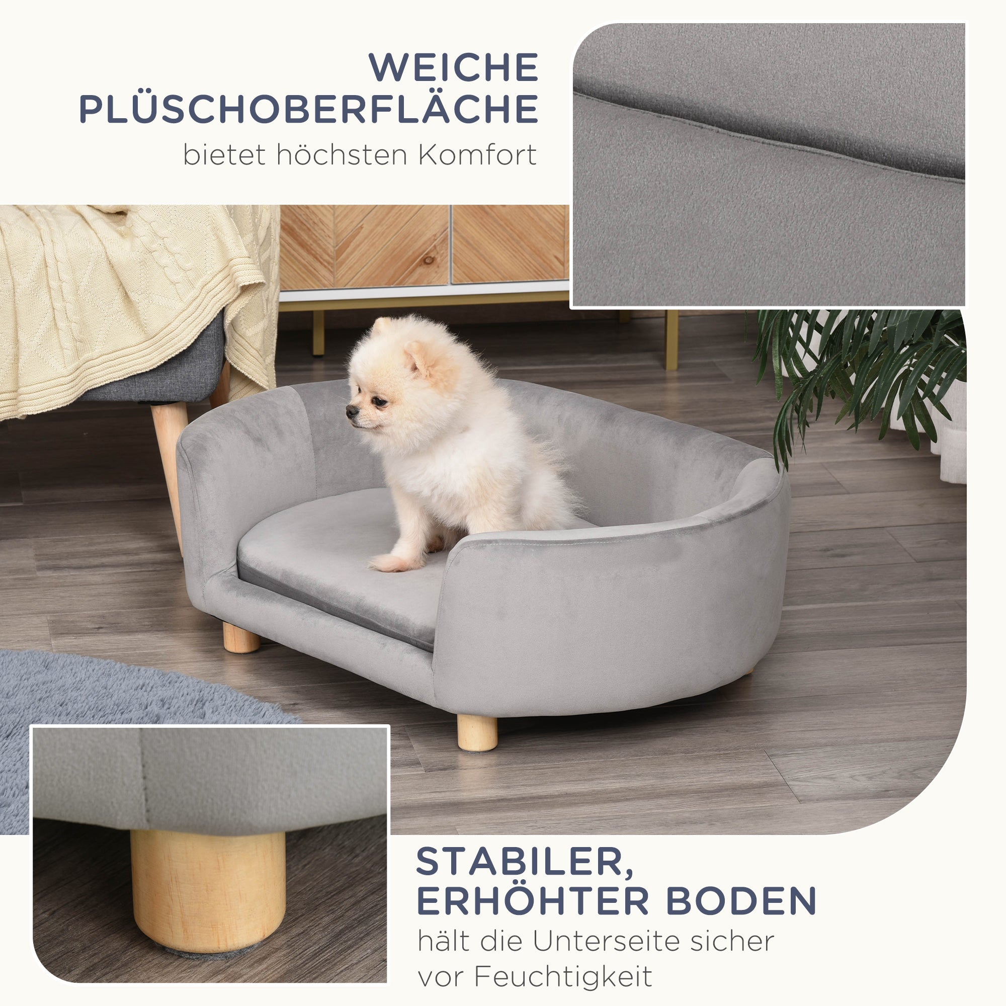 Pet Sofa Dog Sofa Dog Bed with Dutch Velvet Foam Birch Leg for Cats Dogs 86 x 55 x 33 cm Light Grey