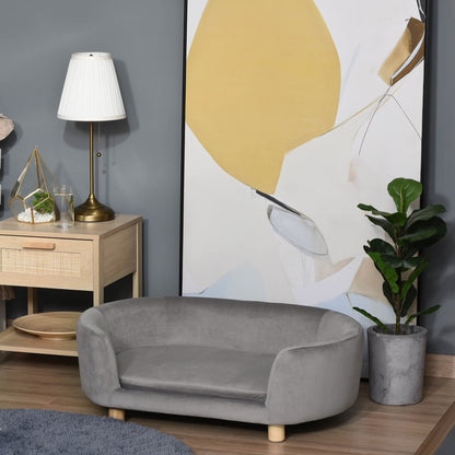 Pet Sofa Dog Sofa Dog Bed with Dutch Velvet Foam Birch Leg for Cats Dogs 86 x 55 x 33 cm Light Grey