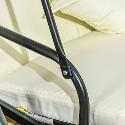 2 in 1 Hollywood Swing Seat with Reclining Function 3-Seater Garden Swing Seat with Adjustable Sunshade, Swing Bench Supports up to 240kg, Garden Lounger for Garden, Terrace, 200x125x170 cm, Cream White