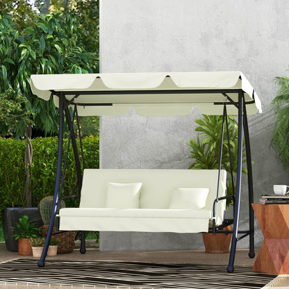 2 in 1 Hollywood Swing Seat with Reclining Function 3-Seater Garden Swing Seat with Adjustable Sunshade, Swing Bench Supports up to 240kg, Garden Lounger for Garden, Terrace, 200x125x170 cm, Cream White
