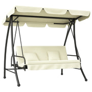 2 in 1 Hollywood Swing Seat with Reclining Function 3-Seater Garden Swing Seat with Adjustable Sunshade, Swing Bench Supports up to 240kg, Garden Lounger for Garden, Terrace, 200x125x170 cm, Cream White